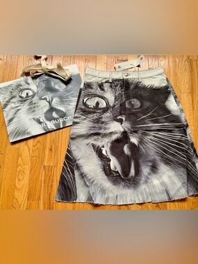 NWT TORY BURCH RARE DENIM CAT PRINT SKIRT 12